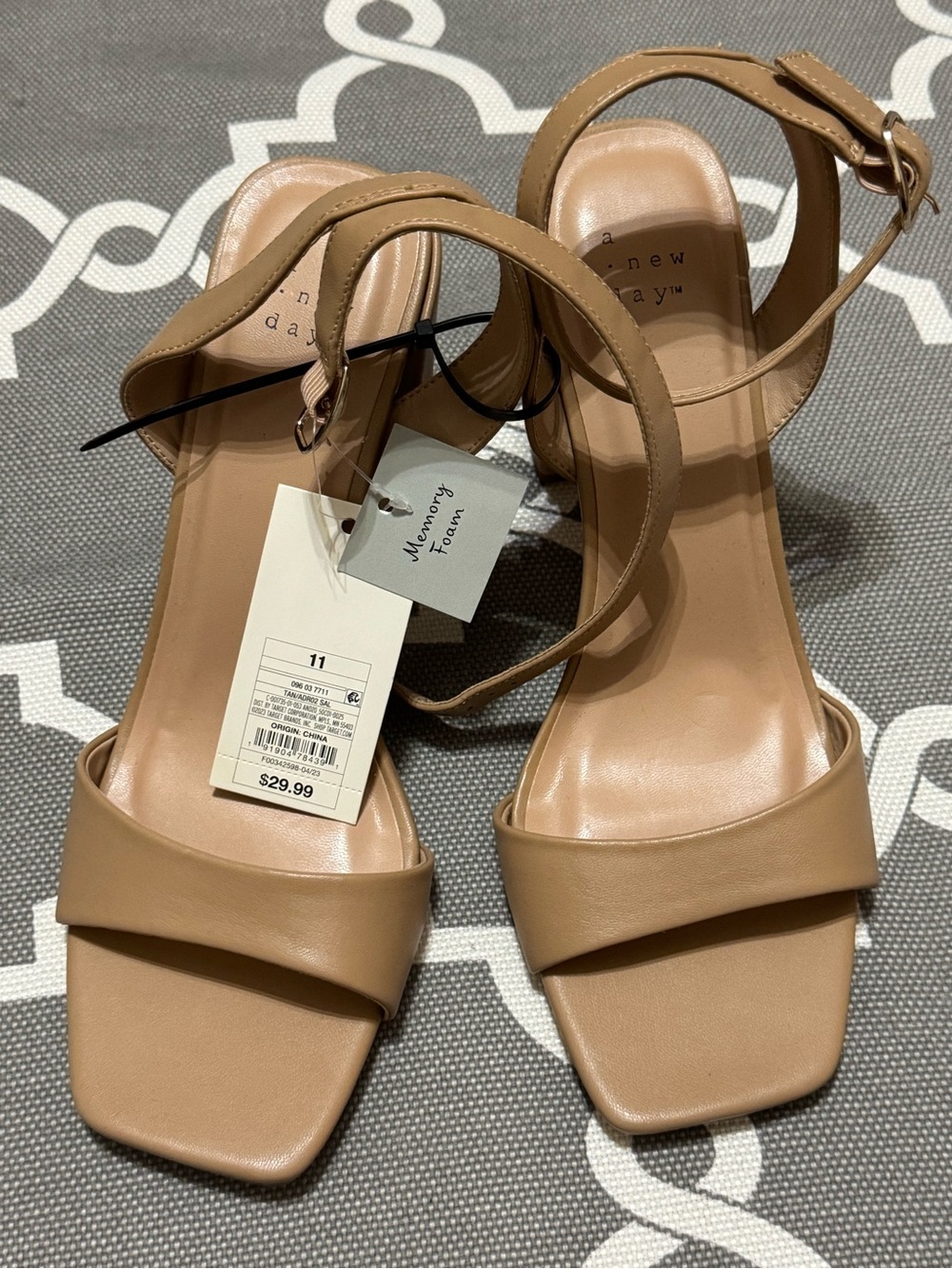 a new day Tan Square-Toe Ankle-Strap Block Heel Sandals